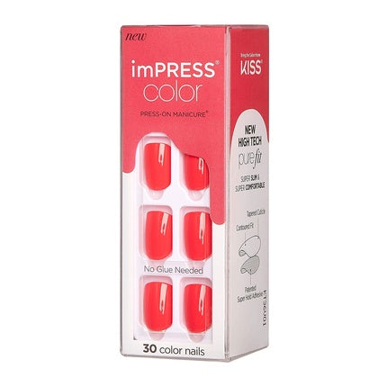 Unghii False Kiss imPRESS, Rosu Corai, Set 30 Bucati