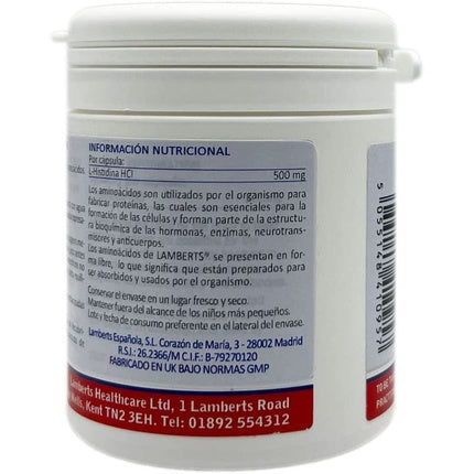 Supliment alimentar Lamberts L-Histidine HCl 500mg 30 capsule alb