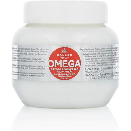 Mască regenerantă păr, Kallos, omega-6 și ulei macadamia, 275ml