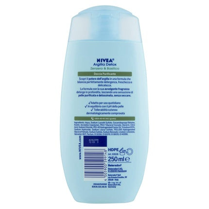 Gel de Duș, Nivea, Argilla Detox, ghimbir și busuioc, 250ml
