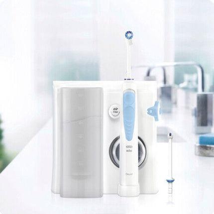 Irigator bucal Oral-B Oxyjet, sistem de curățare, alb/albastru