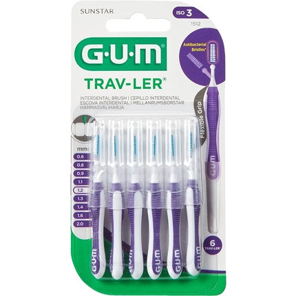 Periuță interdentară, Gum, Trav-l, 1.2mm mov, set 6 bucăți