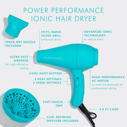 Uscător Păr, Moroccanoil, Power Performance Ionic, albastru