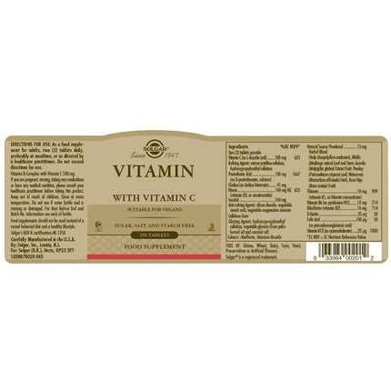 Complex vitaminic B, Solgar, 250 tablete, cu vitamina C