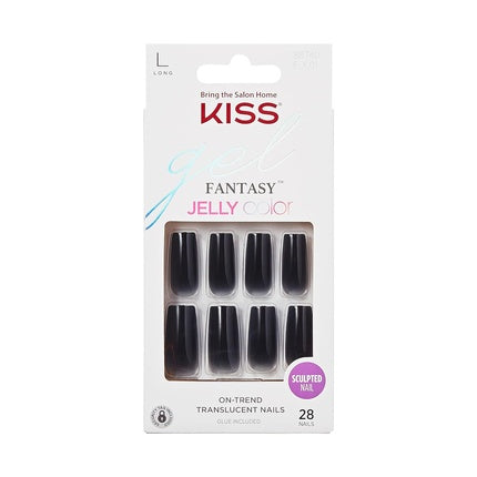 Unghii false, Kiss, Gel Fantasy, negre, patrate, set 28 buc