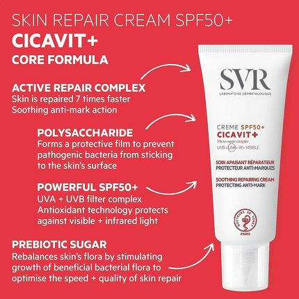 Cremă solară față și corp, Svr CICAVIT+, SPF50+, 40ml