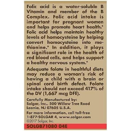 Supliment alimentar, Solgar, Folacin 400µg, 250 tablete