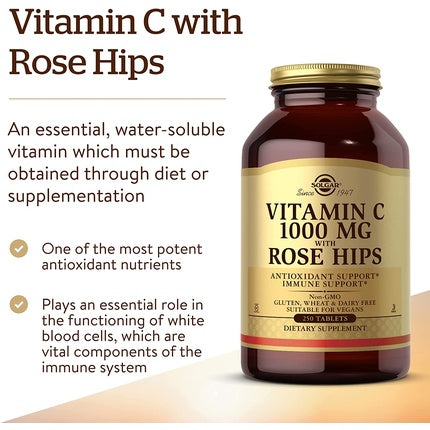 Vitamine C Solgar, 1000 mg, cu măceșe, 250 tablete