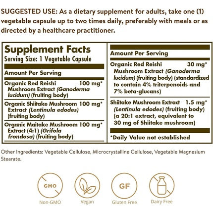 Supliment Solgar, Reishi Shiitake Maitake, 50 capsule, maro