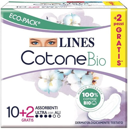 Absorbante feminine Cotone Lines, cu aripioare, 10+2 buc