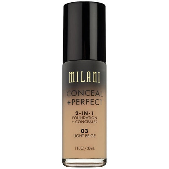 Fond de ten lichid Milani Conceal + Perfect, 2-în-1 cu corector, nuanța 03 Light Beige, 30 ml