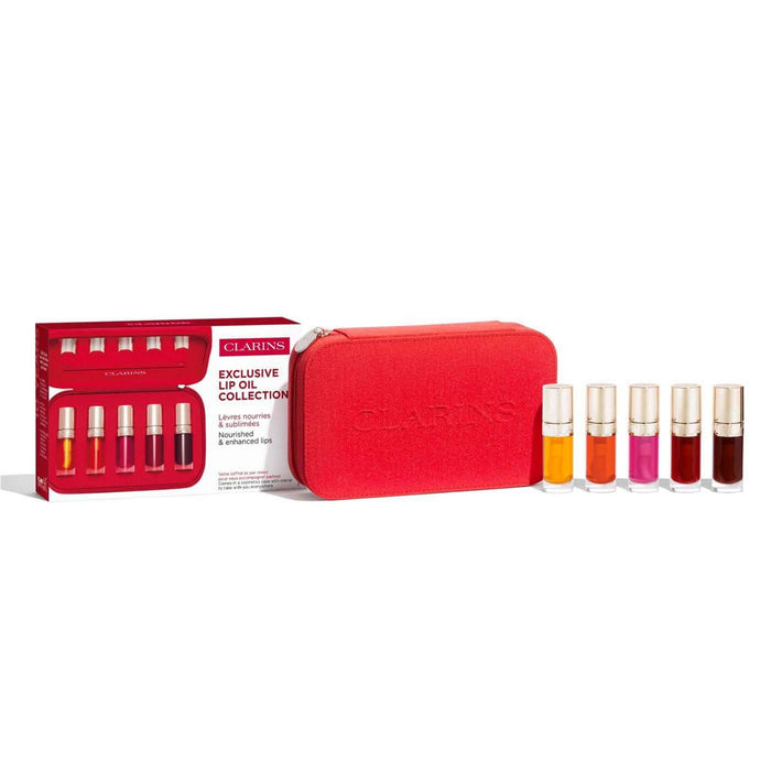 Set ulei de buze Clarins Lip Oil Balm + portfard, 5 bucăți, 7 ml
