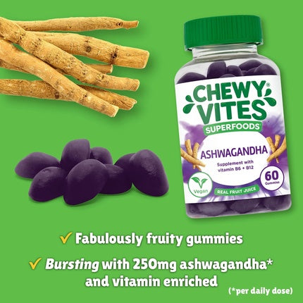 Vitamine Gummy, Chewy Vites, Ashwagandha, mov, 60 buc