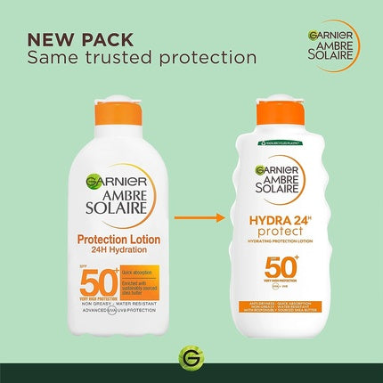 Loțiune Protectoare Corporală Garnier Ambre Solaire Hydra 24h Protect SPF50+, Alb cu capac portocaliu