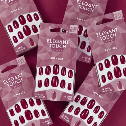 Unghii False, Elegant Touch, Ruby Red, Ovale