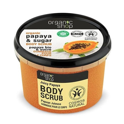 Exfoliant Corporal Organic Shop, Papaya & Zahăr, Ambalaj 500g, Culoare Portocalie