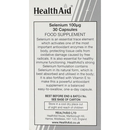 Capsule HealthAid Selenium, cu Vitamina E, 30 buc, alb