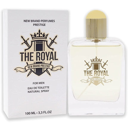 Eau de Toilette The Royal by New Brand Prestige pentru bărbați, 100 ml, sticlă transparentă cu dop auriu