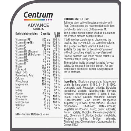 Supliment, Centrum, Advance, 100 tablete, cutie albă