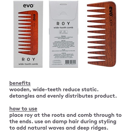 Pieptăn din lemn Evo ROY Wide Tooth pentru styling profesional