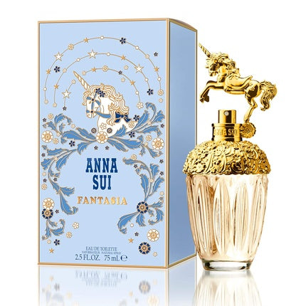 Parfum Anna Sui Fantasia, 75 ml, cutie albastră cu motive florale aurii