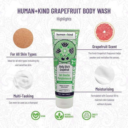 Gel de duș Human+Kind cu ulei de cocos și grapefruit, 250 ml