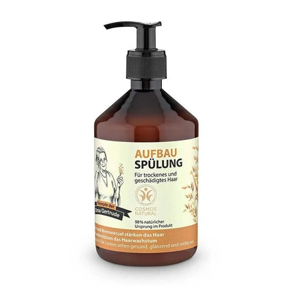 Balsam Capilar, Oma Gertrude, Aufbau Spülung, ambalaj brun cu pompă neagră, 500 ml