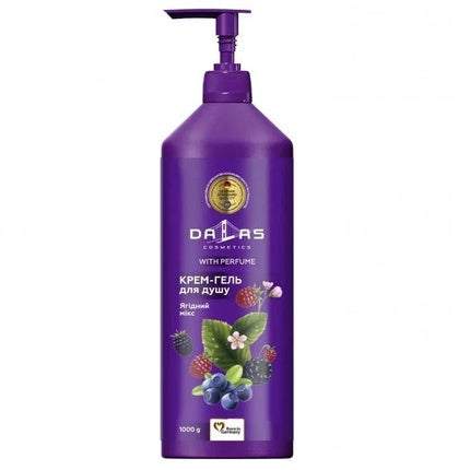 Gel de duș Dalas cu arome de căpșuni și afine 1000ml, ambalaj cu pompă, culoare violet