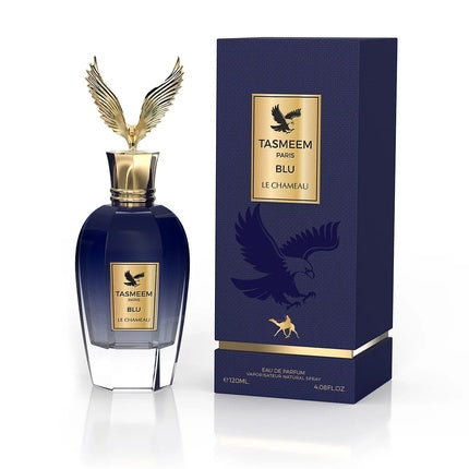 Esenta de parfum Le Chameau Tasmeem Paris Blue, 120 ml, sticlă albastră cu dop aurie