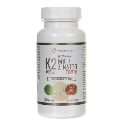 Supliment vitamină K2 MK-7, Progress Labs, 100mcg, 120 tablete, alb