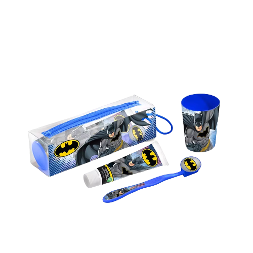 Set pastă de dinți Cartoon Batman + periuță de dinți + pahar + geantă de toaletă, 75 ml