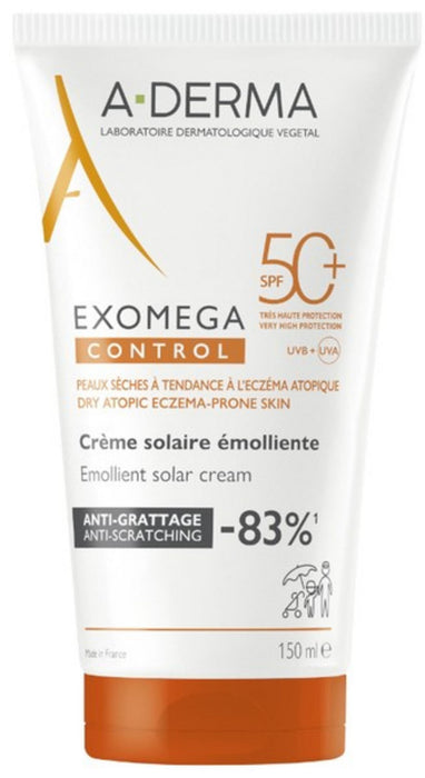 Cremă solară emolientă A-Derma Exomega Control, pentru față și corp, SPF 50+, 150 ml