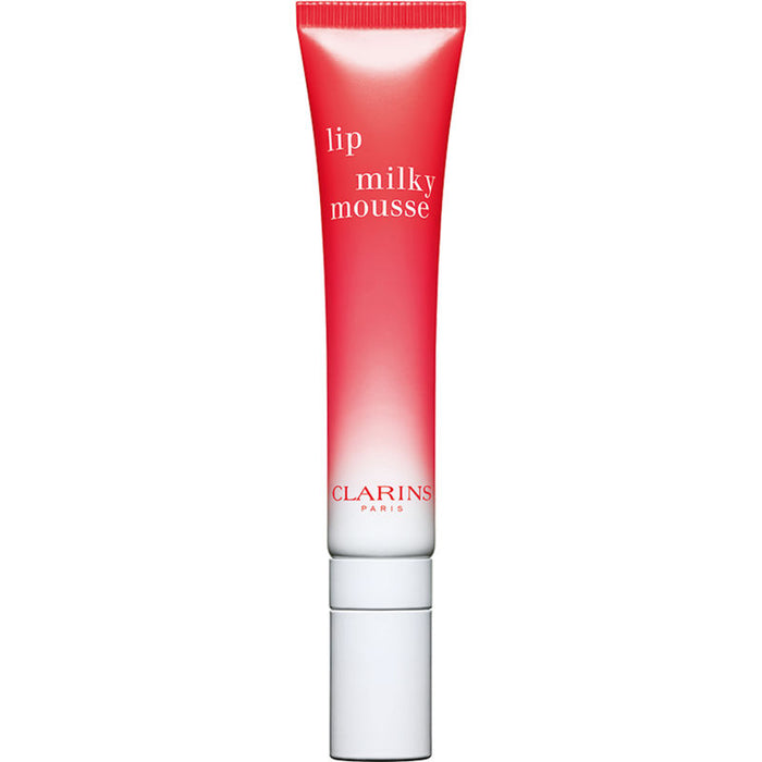 Balsam de buze Clarins Lip Milky Mousse, finisaj satinat, nuanța 01 Căpșună lăptoasă, 10 ml