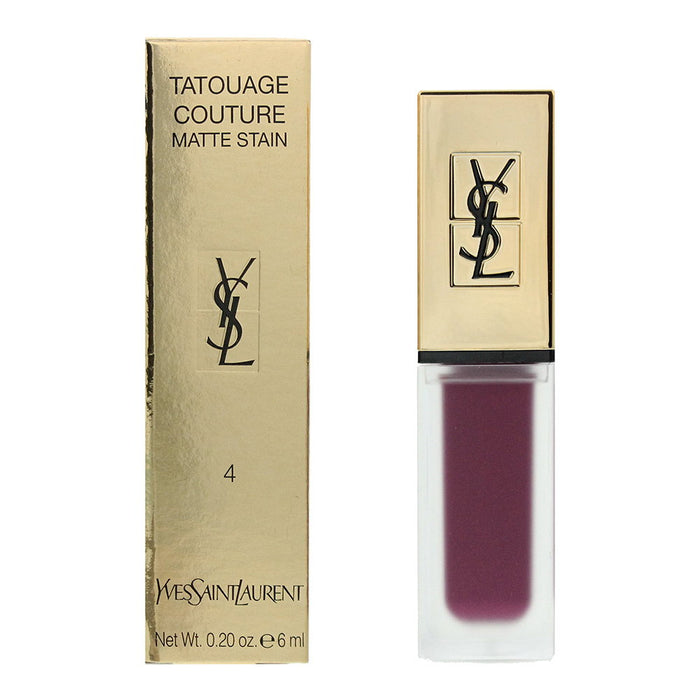 Ruj lichid Yves Saint Laurent Tatouage Couture, mat, nuanța N4 Identitate purpurie, 6 ml