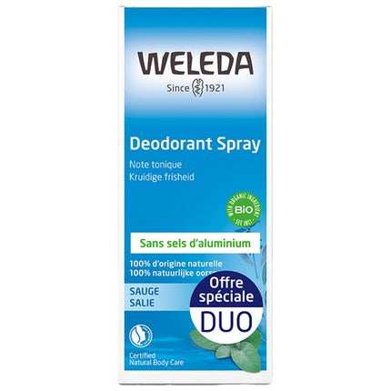 Weleda Deodorant Spray cu Salvie, 100ml x2, Fără Aluminiu