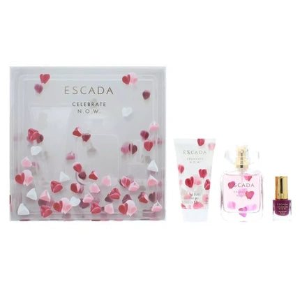 Set Cadou Parfum Escada Celebrate N.O.W., Loțiune Corporală, Lac de Unghii, 50ml + 75ml + 12ml