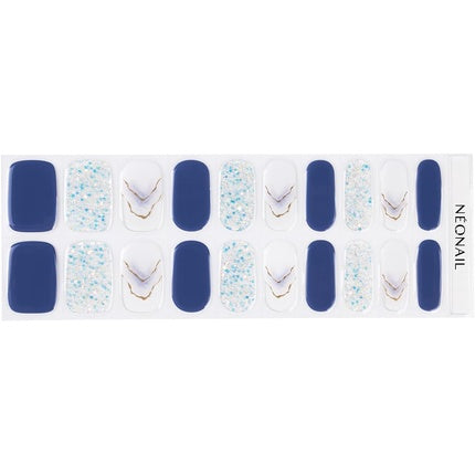 Sticker Unghii Gel NEONAIL Easy On M10, Design Albastru cu Glitter, 20 Bucăți