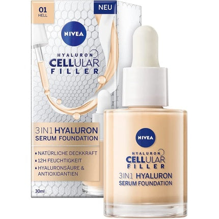 Fondant Nivea Cellular Filler Hyaluron 3-in-1, Culoare Light, Capacitate 30ml