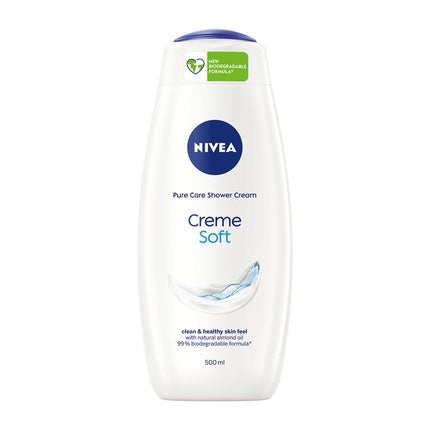 Gel de duș Nivea Creme Soft, ambalaj alb cu capac albastru, 500ml