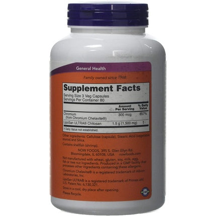 Supliment alimentar, Now Foods, Chitosan Plus Chromium, 240 capsule