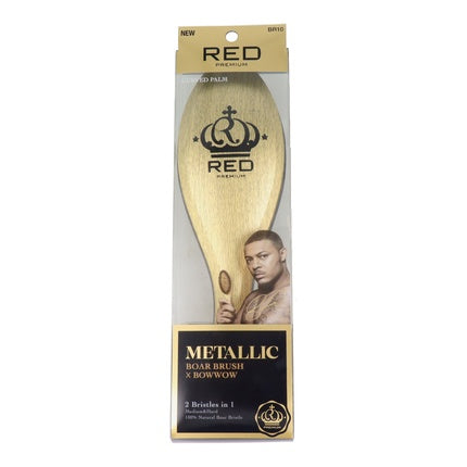Perie Rotundă Red Kiss Premium Mixed Boar, Design Metallic Gold, 2 în 1