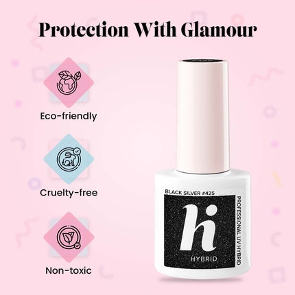 Lac de unghii gel Hi Hybrid, Black Silver 425, 5ml