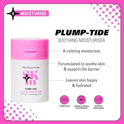 Cremă facială Revolution Skin Plump-Tide Soothing Moisturiser, alb și roz, 100 g