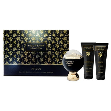Set Cadou Parfum Afnan Souvenir Desert Rose, 100 ml + Gel de Duș + Lapte Corporal