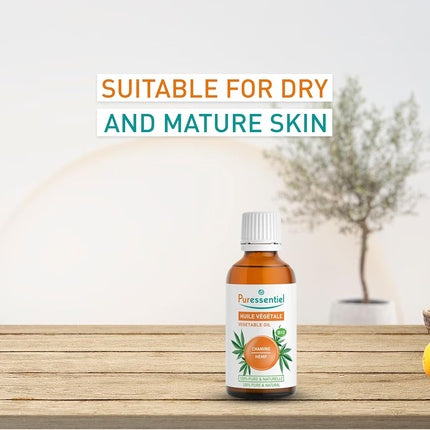 Ulei corporal Puressentiel Organic Hemp Vegetable Oil, ambalaj sticlă amber, certificare Bio