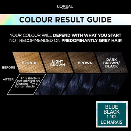 Vopsea de păr permanentă, L'Oréal Paris Préférence Vivids, Blue Black 1.102