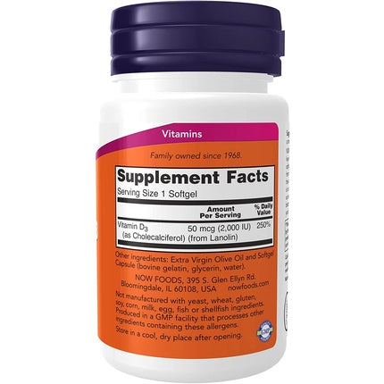 Vitamina D-3 2000 IU, 30 capsule moi - NOW Foods