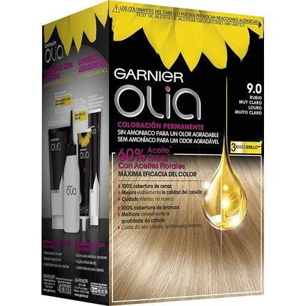 Vopsea de păr permanentă, Garnier, Olia 9.0, blond foarte deschis