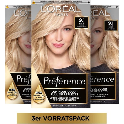 Vopsea de păr, L'Oréal Paris, Préférence 9.1, Very Light Ash Blonde