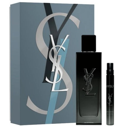 Set Parfum Yves Saint Laurent Myslf, Cutie albastru închis cu argintiu, sticluță neagră mat